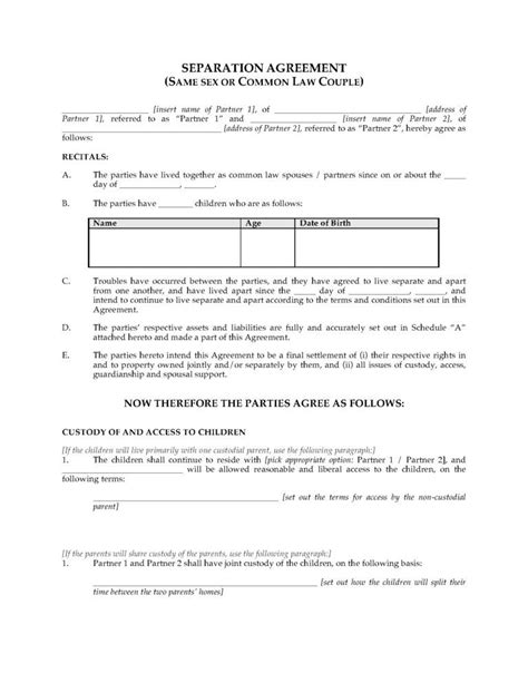 common law separation agreement template bc